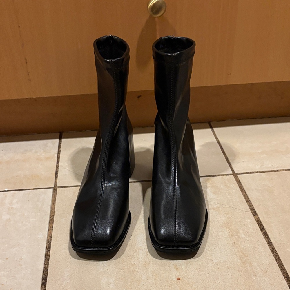 Black Square-Toe Ankle Boots